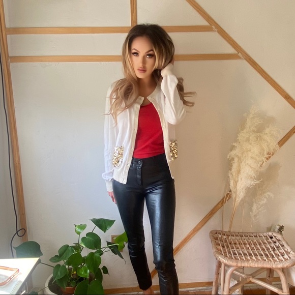 cardigan sweater with front sequin pockets - Picture 2 of 5